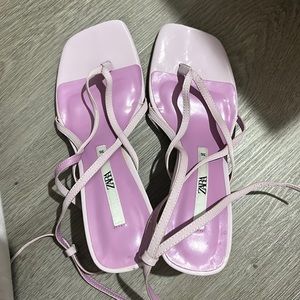Zara kitten heel strap thong sandals
